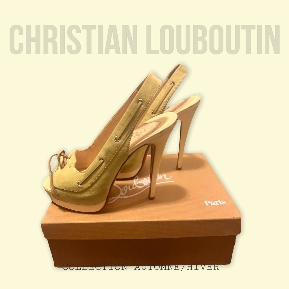 Barely worn Louboutin Jefferson Plato 140 suede/cervo heel toe in yellow sz. 38‌